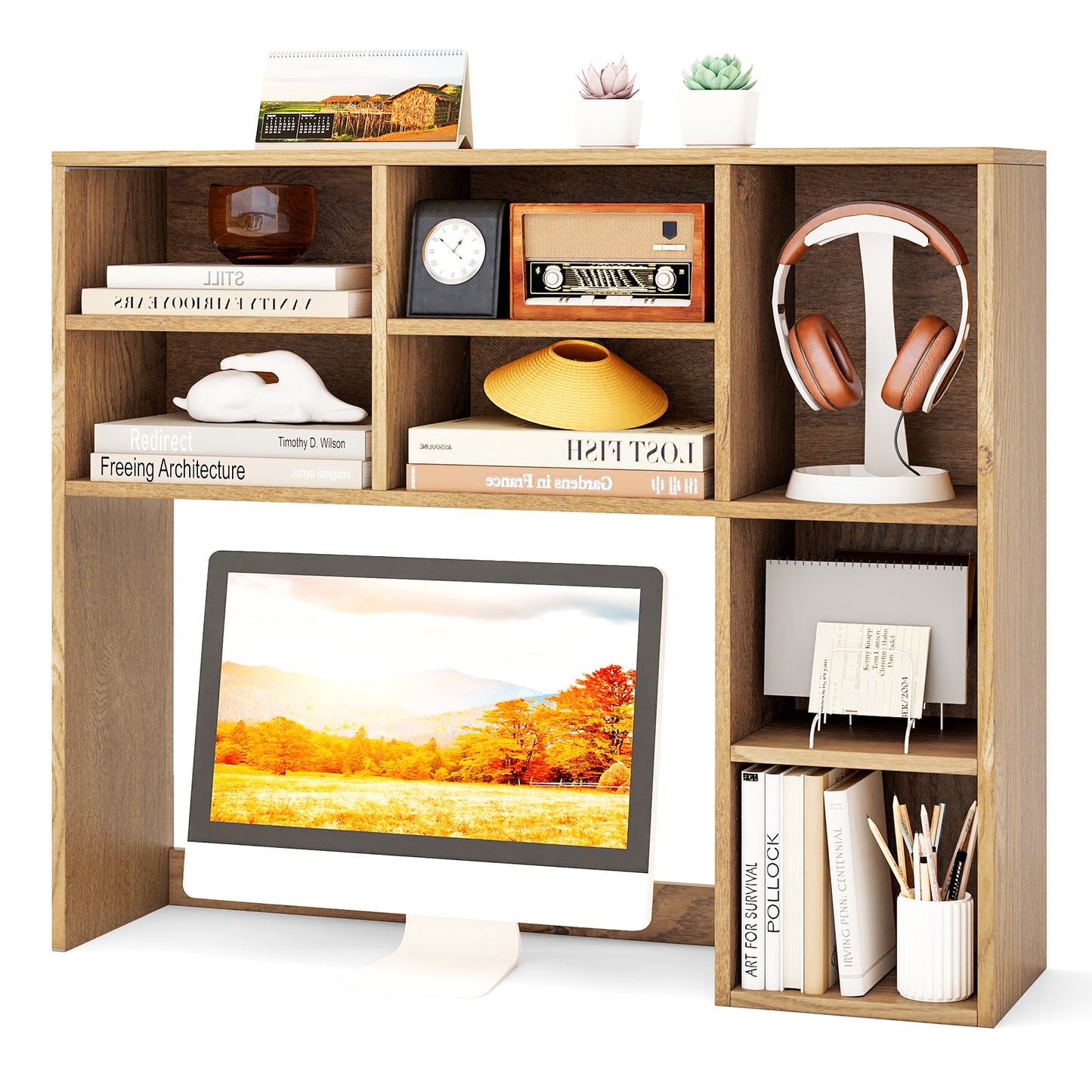 Desktop Bookshelf, 7 Open Cubbies, 3 Adjustable Shelves, Natural Bookcases at Gallery Canada