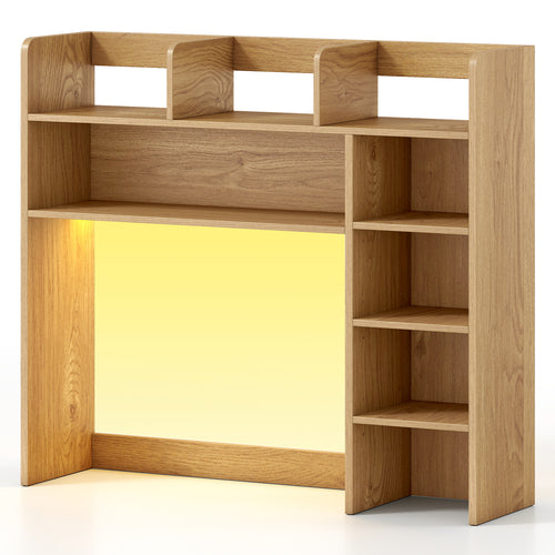 35.5 Inch Desk Hutch Storage Organizer, LED Lights, Natural