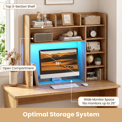 35.5 Inch Desk Hutch Storage Organizer, LED Lights, Natural Bookcases at Gallery Canada