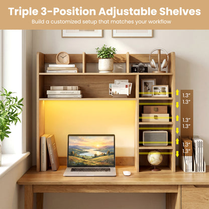 35.5 Inch Desk Hutch Storage Organizer, LED Lights, Natural Bookcases at Gallery Canada