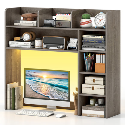 Desktop Bookshelf With LED Lights, 35.5 Inch, Oak Bookcases at Gallery Canada