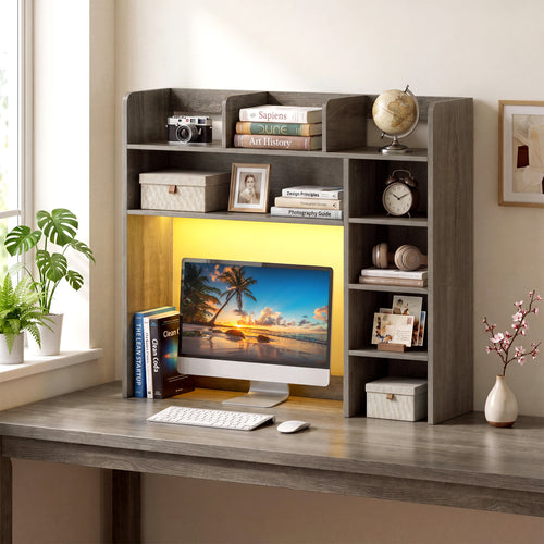 Desktop Bookshelf With LED Lights, 35.5 Inch, Oak