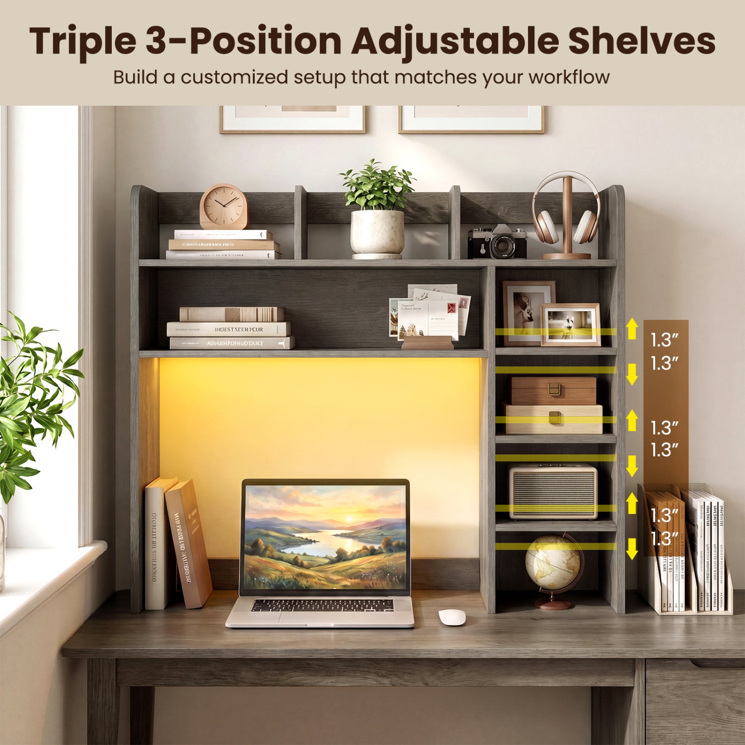 Desktop Bookshelf With LED Lights, 35.5 Inch, Oak Bookcases at Gallery Canada