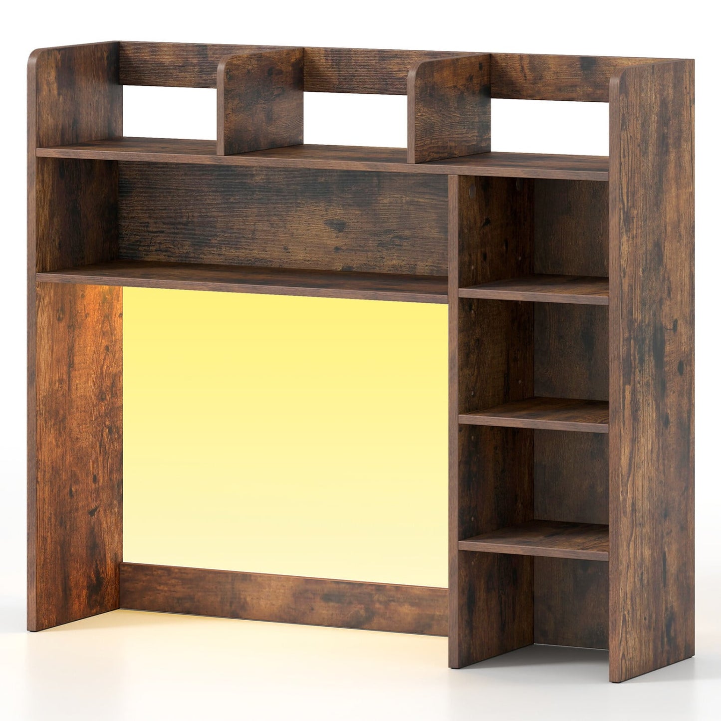 Desktop Bookshelf with LED Lights 35.5 inch Desk Hutch Storage Organizer, Rustic Brown Bookcases at Gallery Canada