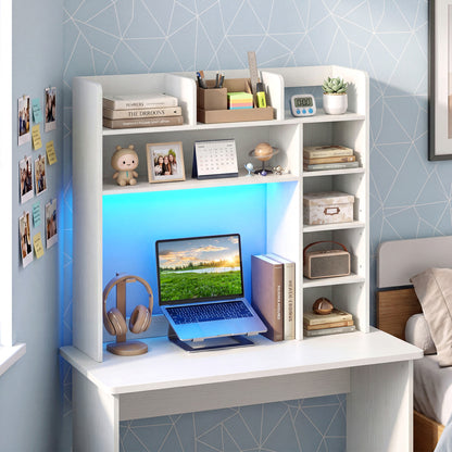 Desktop Bookshelf with LED Lights 35.5 inch Desk Hutch Storage Organizer, White Bookcases at Gallery Canada