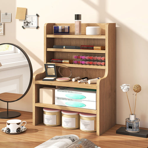 Desktop Organizer, 6-Tier Storage Rack, Removable Shelves, Natural