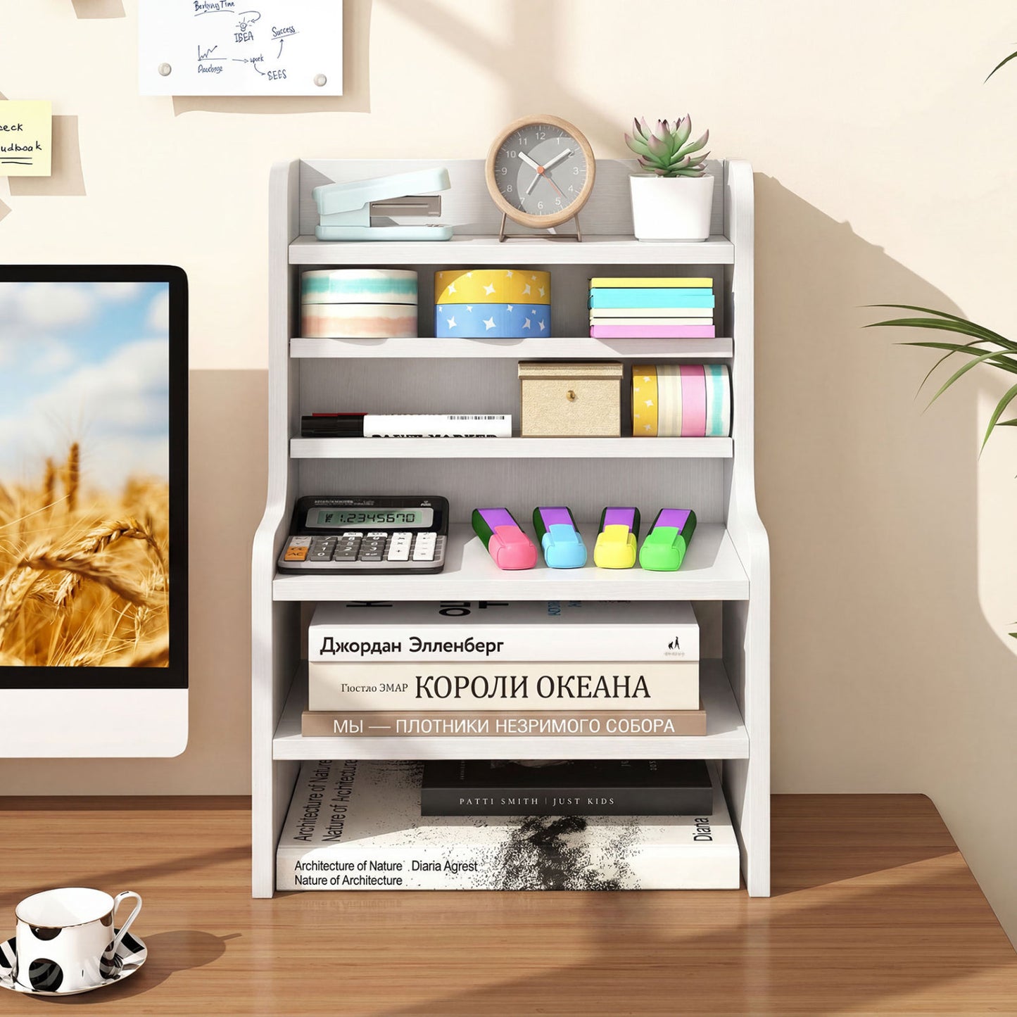 Desktop Organizer 6-Tier Mini Storage Rack with 2 Removable Shelves, White Bookcases at Gallery Canada