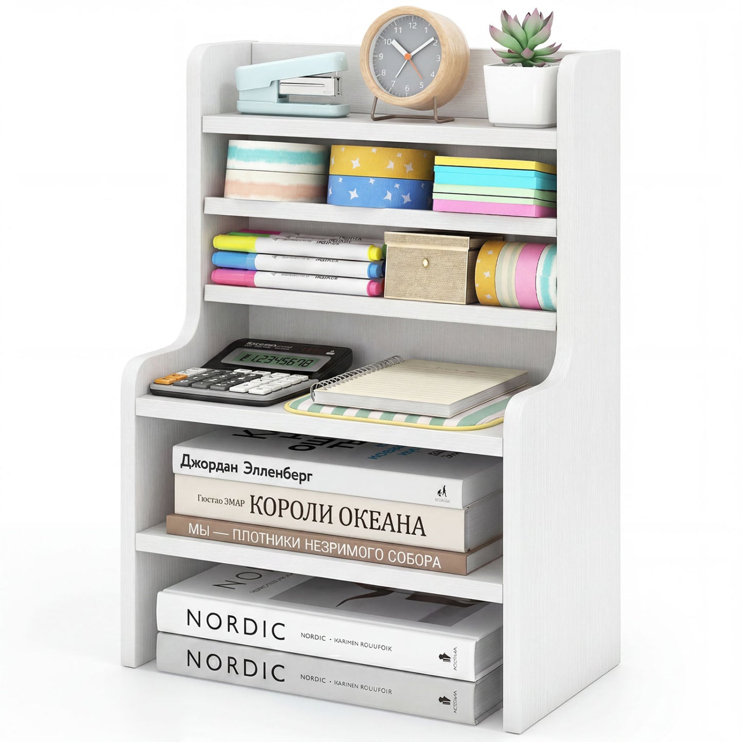 Desktop Organizer 6-Tier Mini Storage Rack with 2 Removable Shelves, White Bookcases at Gallery Canada
