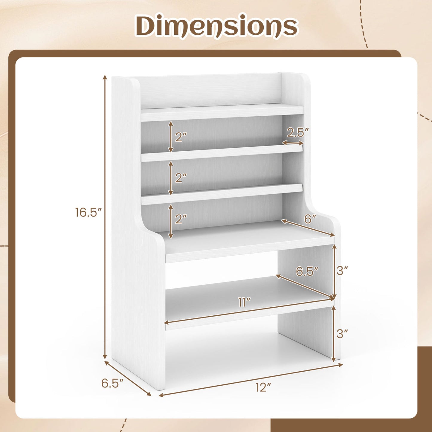 Desktop Organizer 6-Tier Mini Storage Rack with 2 Removable Shelves, White Bookcases at Gallery Canada