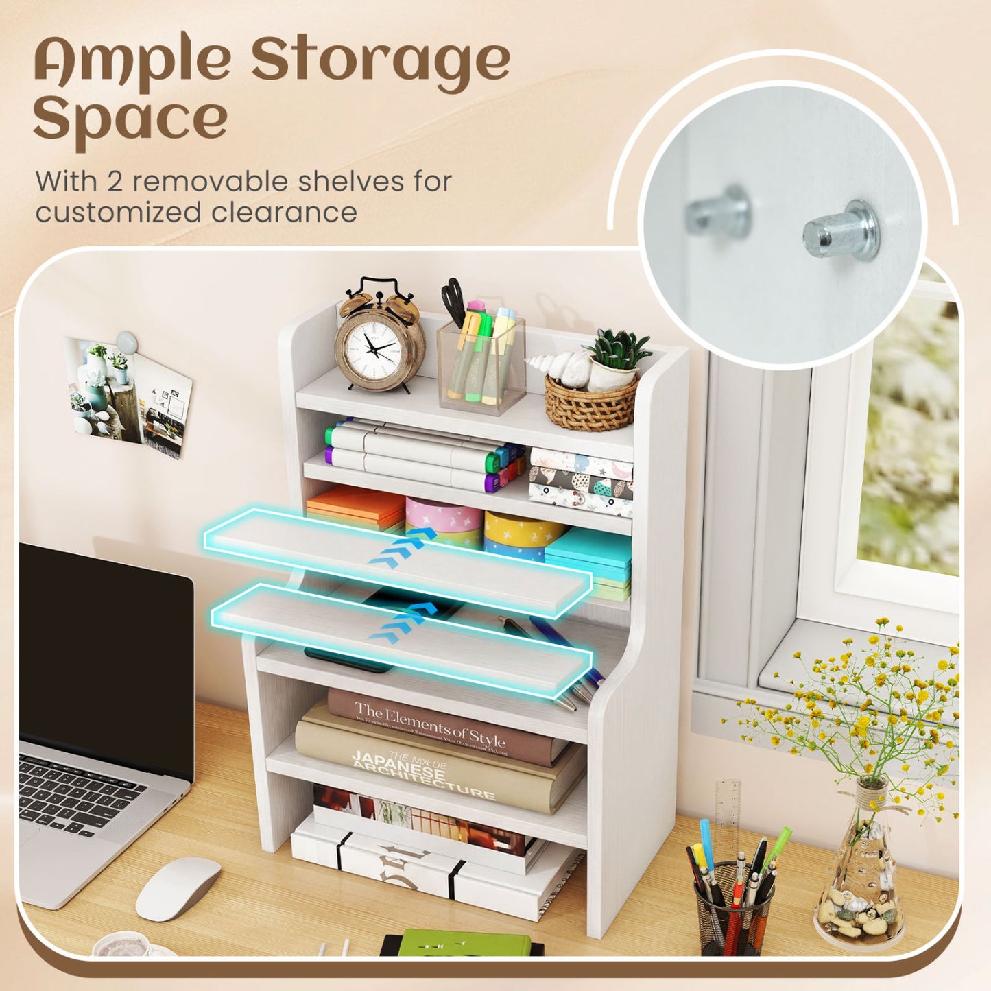 Desktop Organizer 6-Tier Mini Storage Rack with 2 Removable Shelves, White Bookcases at Gallery Canada