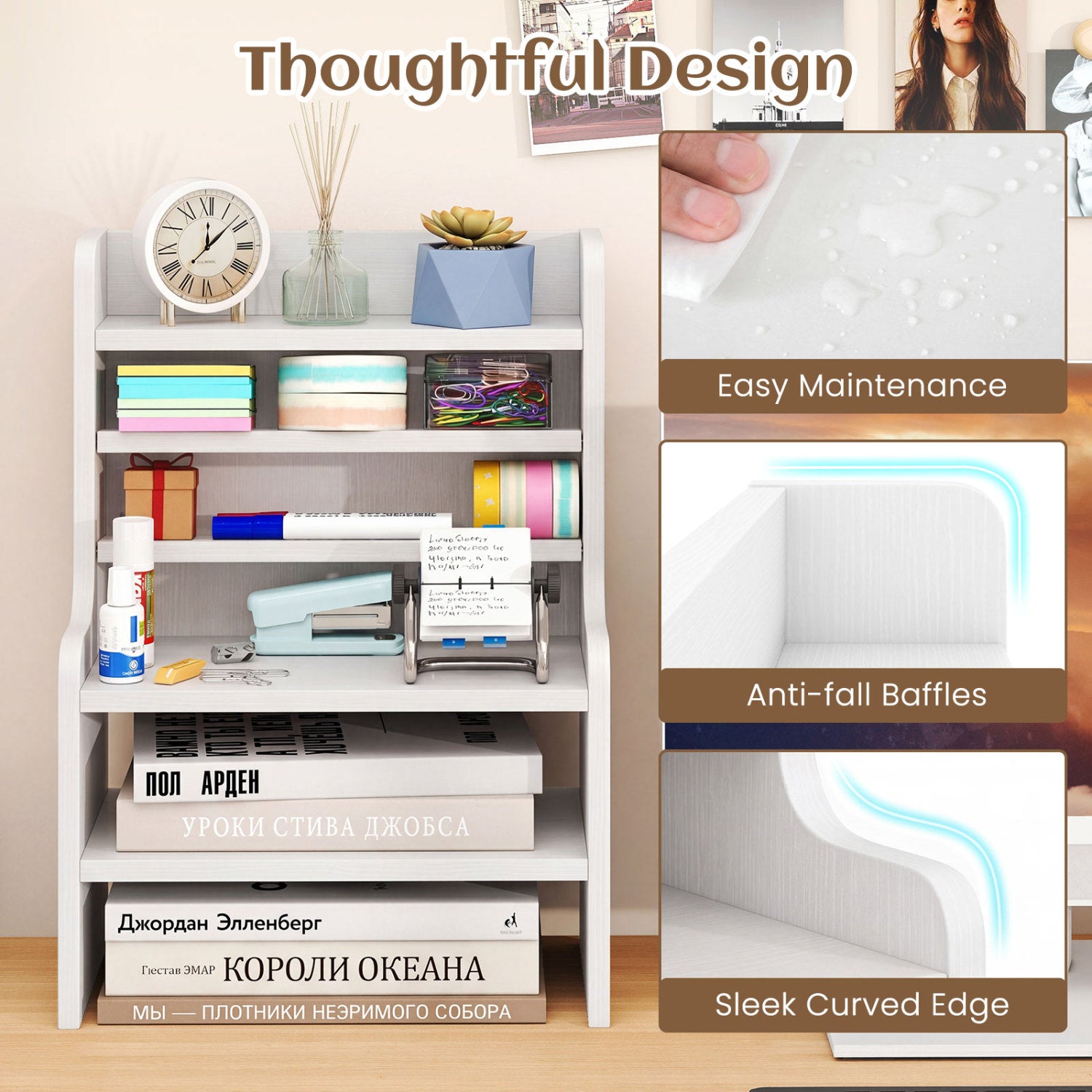 Desktop Organizer 6-Tier Mini Storage Rack with 2 Removable Shelves, White Bookcases at Gallery Canada