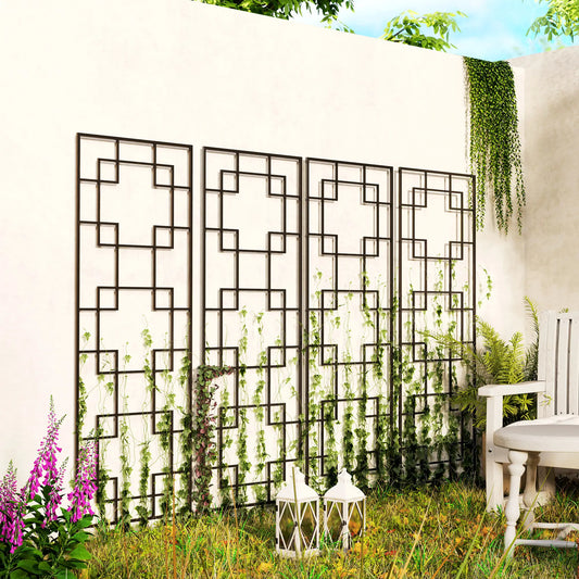 4 Pack Garden Trellis, Metal Grid Panels for Climbing Plants, 72" Tall Plant Stands Black at Gallery Canada