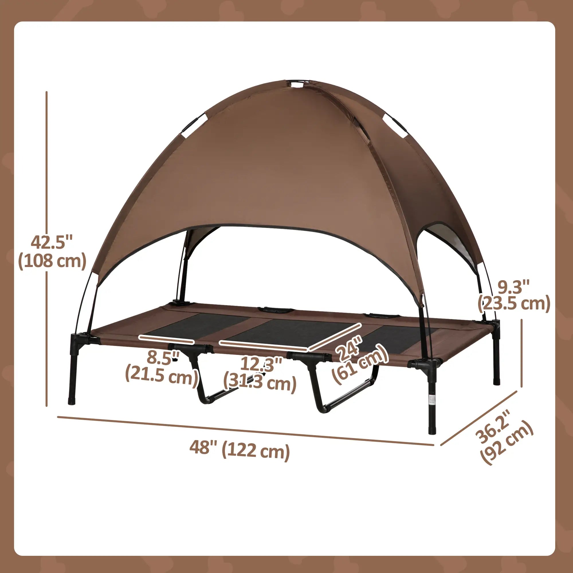Elevated Dog Bed with Canopy, Portable Dog Cot, XL, 48