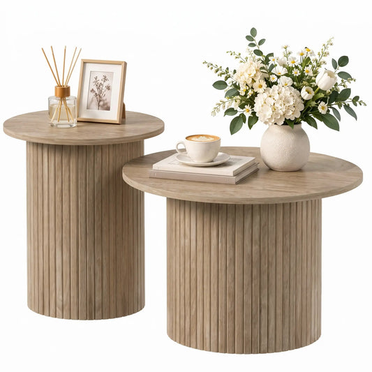 Round Nesting Coffee Table Set of 2, Fluted Mid Century Side Tables Coffee Tables Options at Gallery Canada