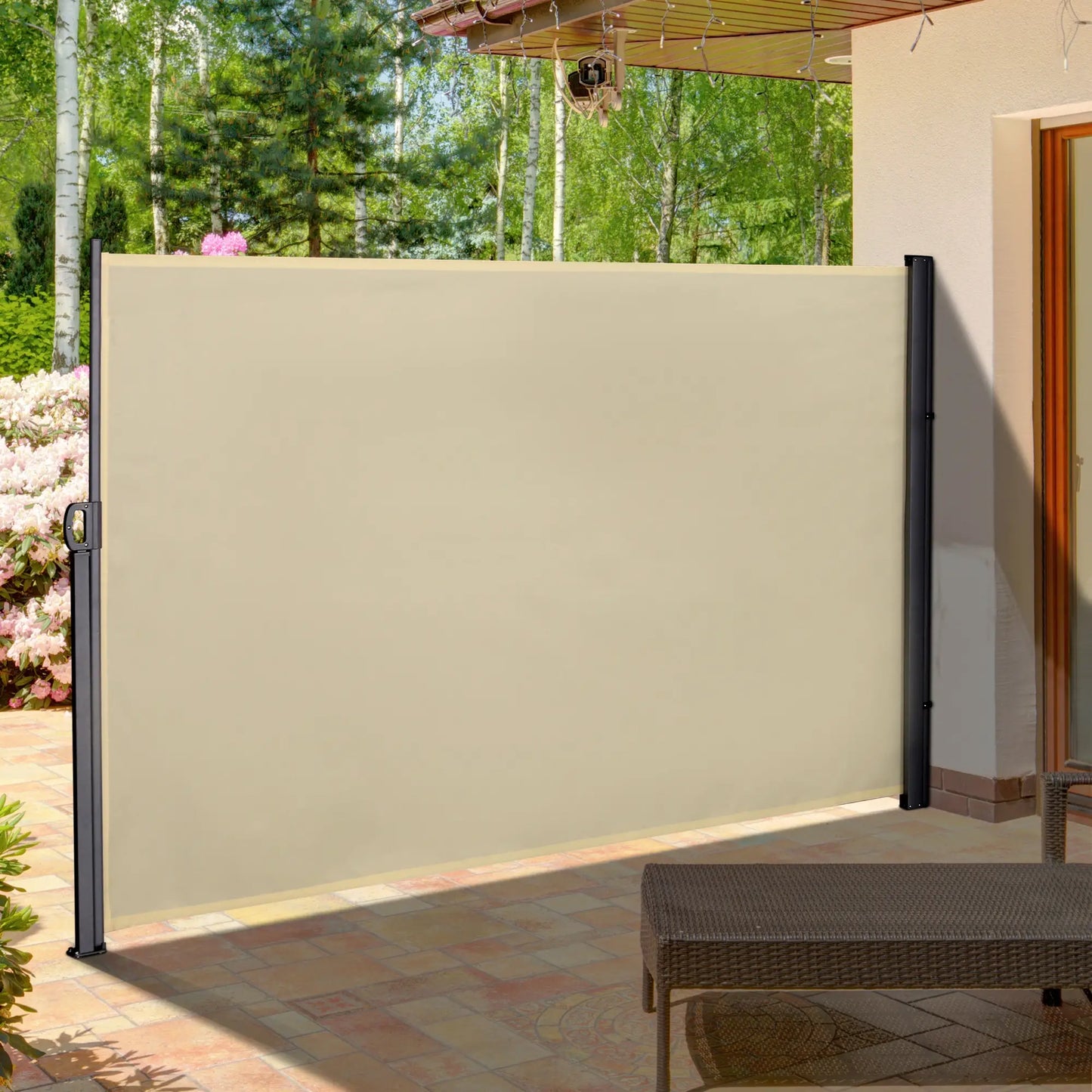 118" x 71" Outdoor Folding Privacy Screen, Retractable Side Awning, UV Wind Resistant, Cream White Side Awnings at Gallery Canada
