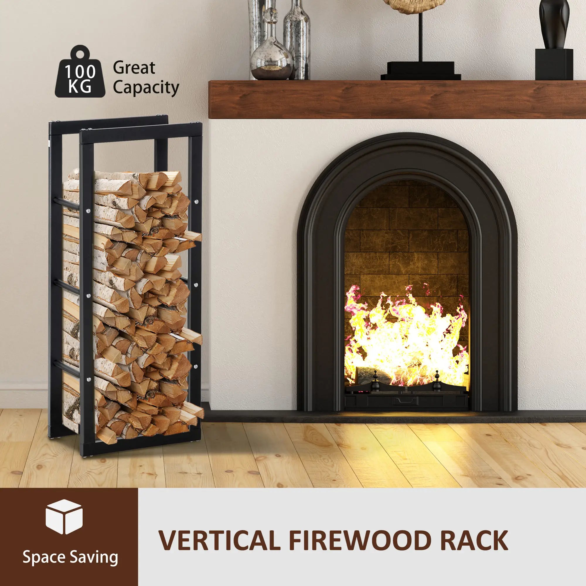 Outdoor Firewood Rack, Log Holder with Handles, 220 lbs. Capacity, 15.7