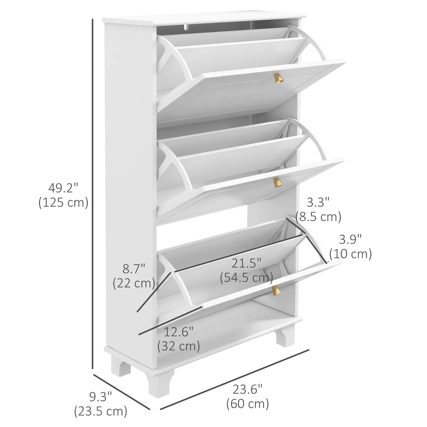 Narrow Shoe Storage, 3 Flip Drawers, Adjustable Shelves, Holds 12 Pairs, White Shoe Storage Cabinets & Racks at Gallery Canada