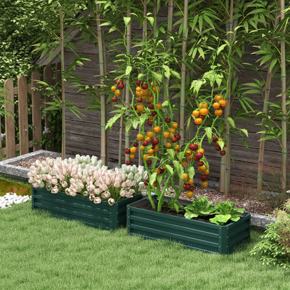 Galvanized Raised Garden Beds, Set of 2, Outdoor Planter Box, Green