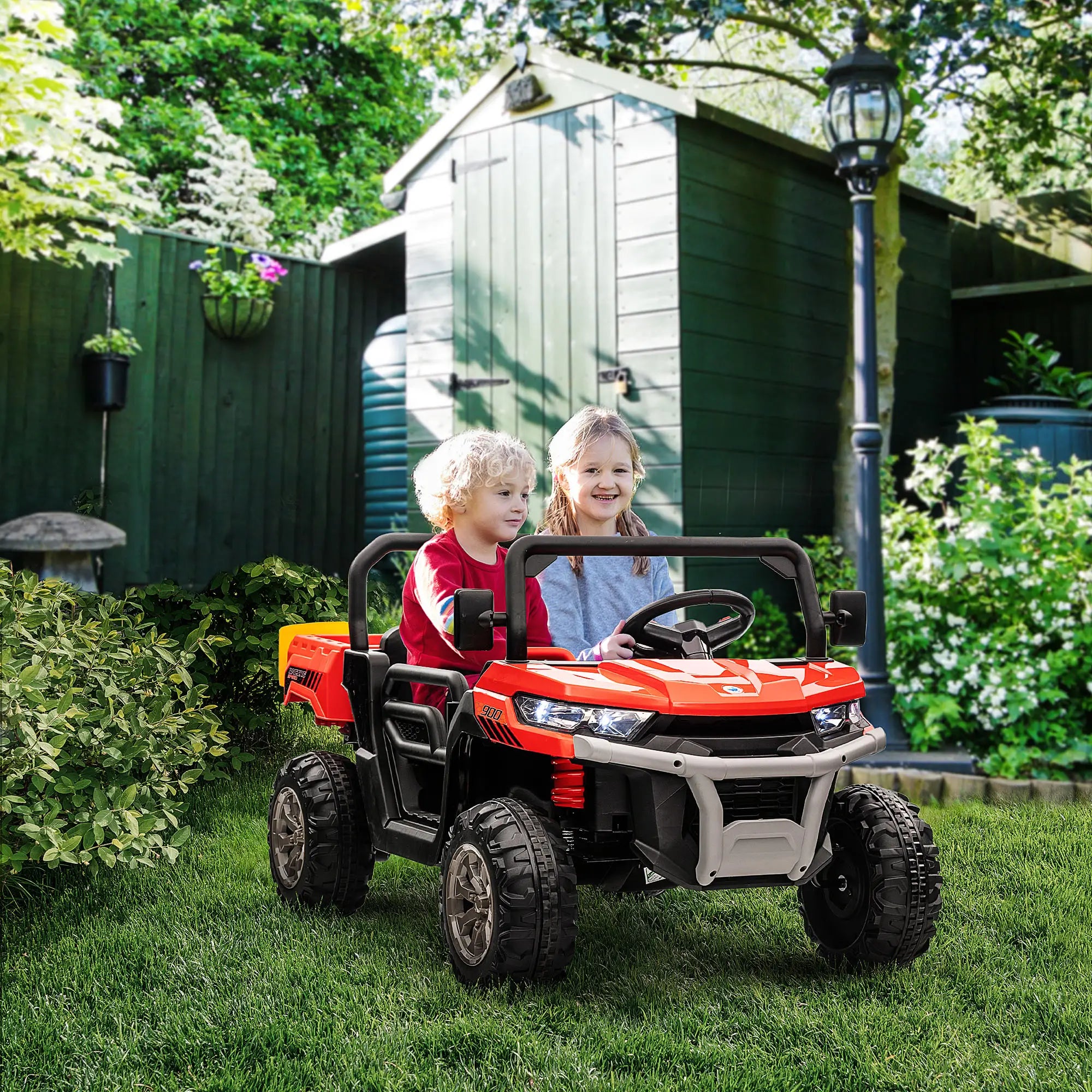 12V Ride On Car, Electric Bucket, Two-Seater, Shovel, Remote Control, Red Electric Toy Cars at Gallery Canada