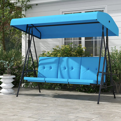 3-Seat Outdoor Porch Swing With Adjustable Canopy, Tray, Cushion, Blue Patio Swings with Stand at Gallery Canada