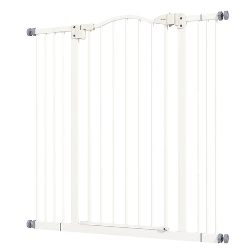 Extra Tall Dog Gate with Door, Pressure Fit, Auto Close, 29-39 Inches, White