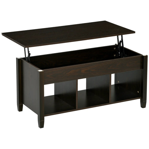 Lift Top Coffee Table, Hidden Storage, 3 Shelves, Espresso