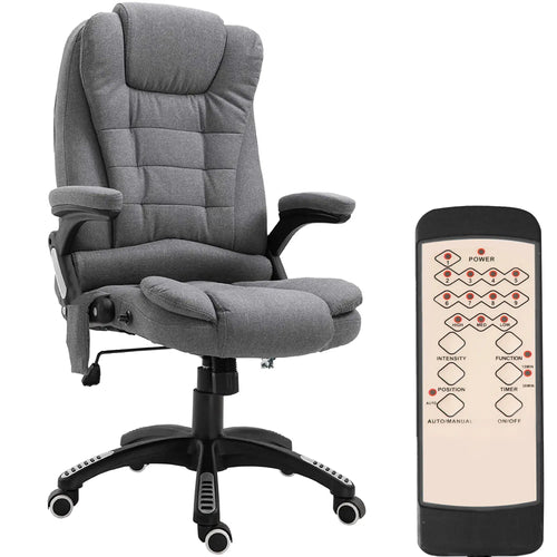 6 Point Vibrating Massage Chair, High Back Executive, Reclining, Swivel Wheels, Grey