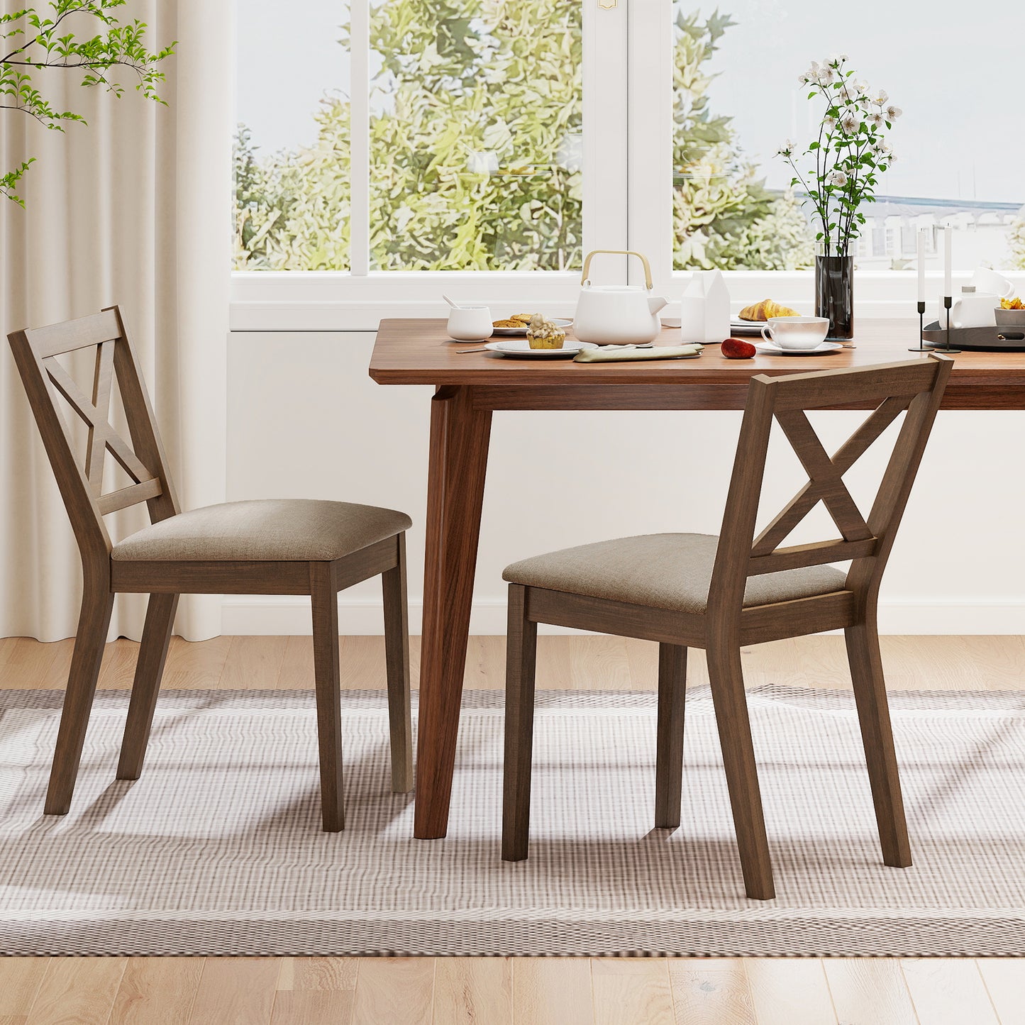 Dining Chair Set of 2 Modern Kitchen Chair with Upholstered Seat, Brown Dining Chairs at Gallery Canada