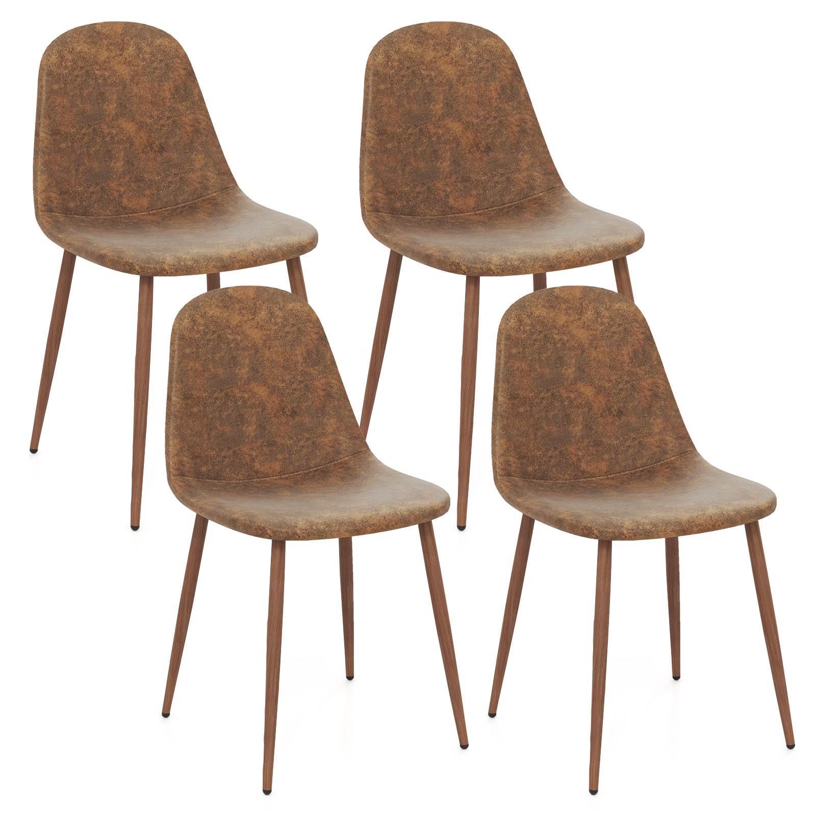 Faux PU Leather Dining Chair Set, 4 Kitchen Chairs, Metal Legs, Brown Dining Chairs at Gallery Canada