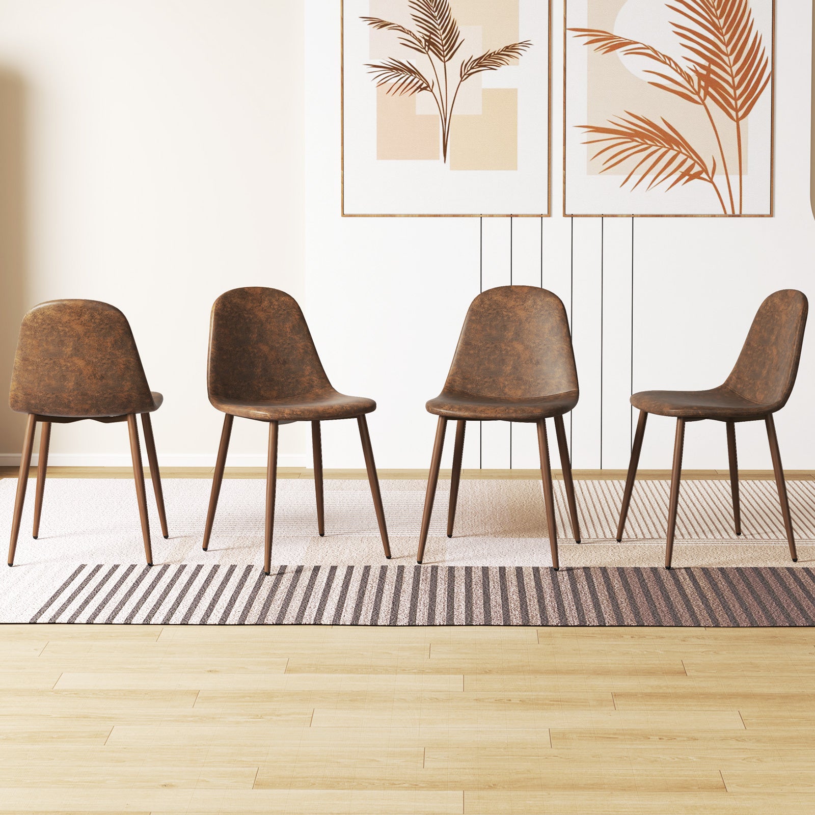 Faux PU Leather Dining Chair Set, 4 Kitchen Chairs, Metal Legs, Brown Dining Chairs at Gallery Canada