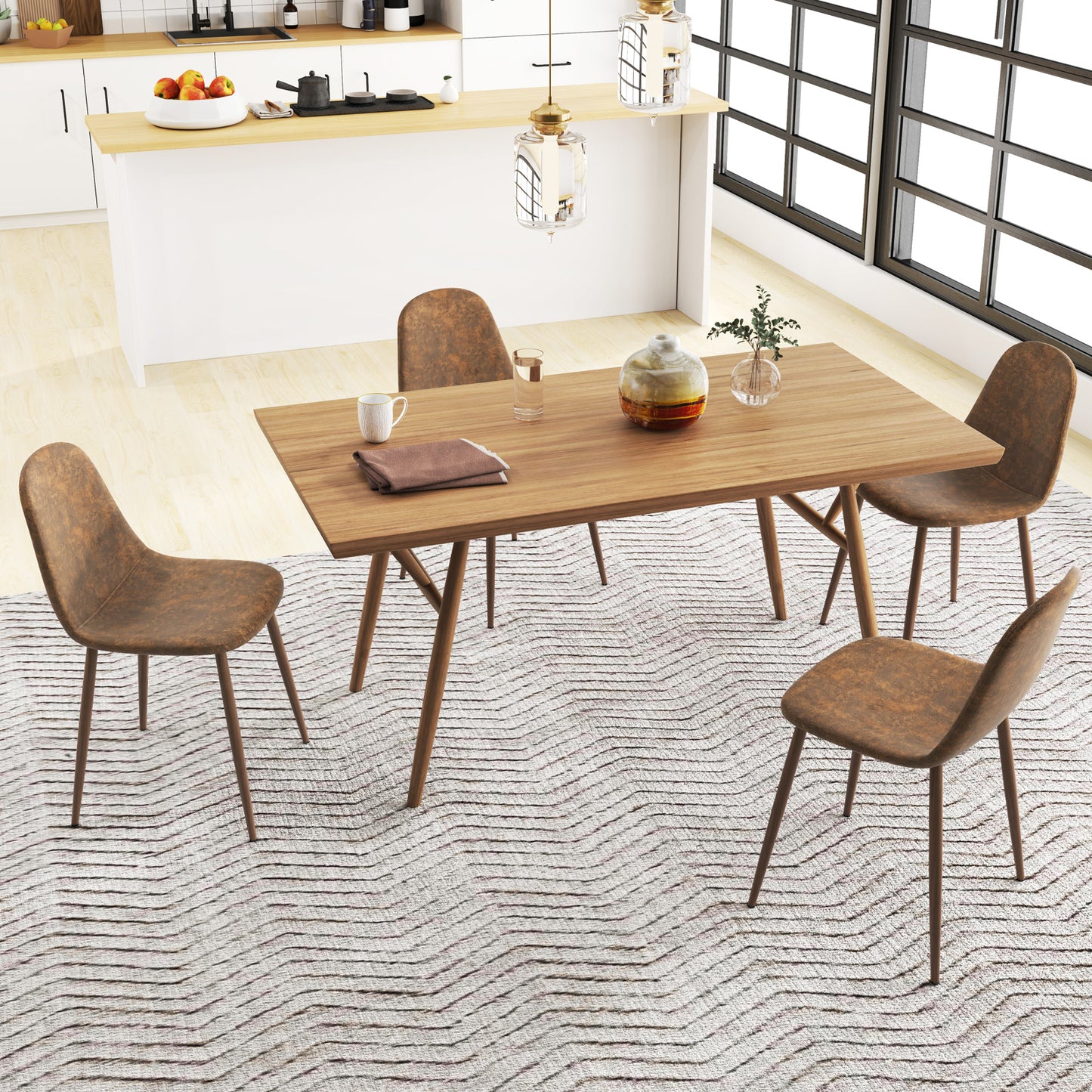 Faux PU Leather Dining Chair Set, 4 Kitchen Chairs, Metal Legs, Brown Dining Chairs at Gallery Canada