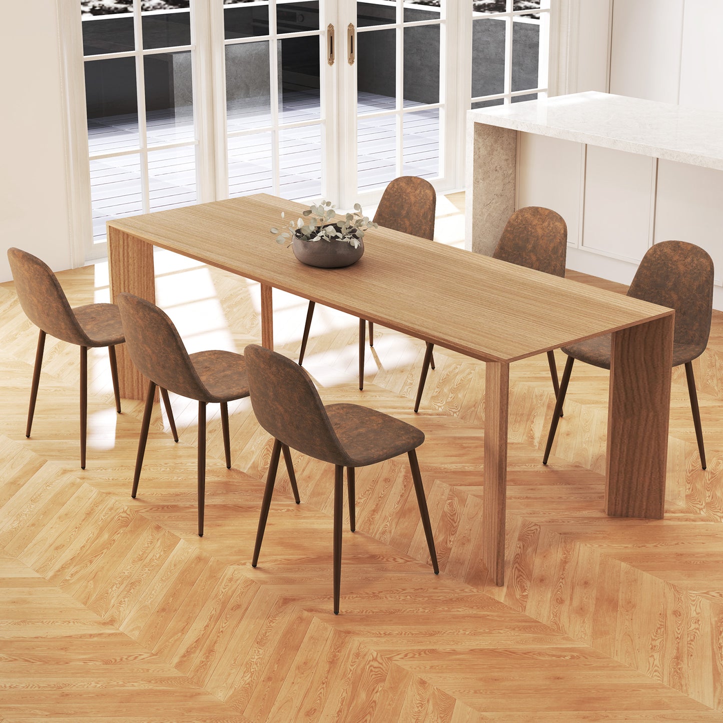 Faux PU Leather Dining Chair Set, 4 Kitchen Chairs, Metal Legs, Brown Dining Chairs at Gallery Canada