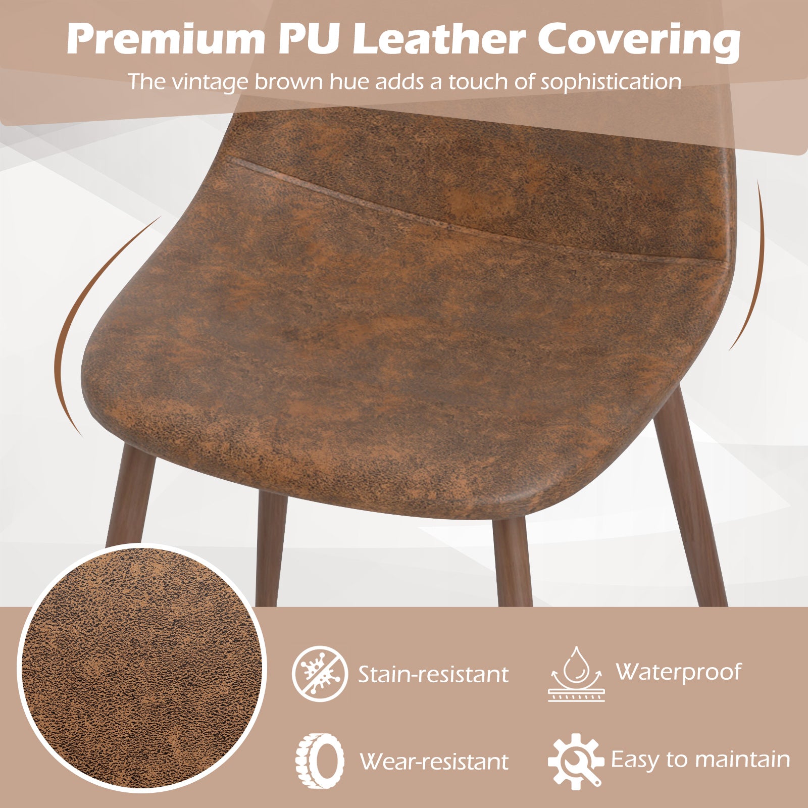 Faux PU Leather Dining Chair Set, 4 Kitchen Chairs, Metal Legs, Brown Dining Chairs at Gallery Canada