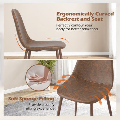 Faux PU Leather Dining Chair Set, 4 Kitchen Chairs, Metal Legs, Brown Dining Chairs at Gallery Canada