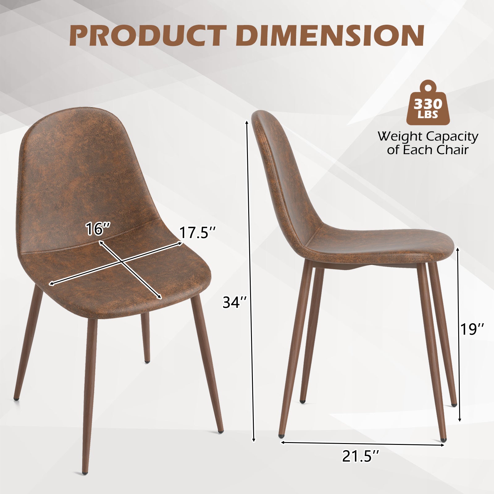 Faux PU Leather Dining Chair Set, 4 Kitchen Chairs, Metal Legs, Brown Dining Chairs at Gallery Canada