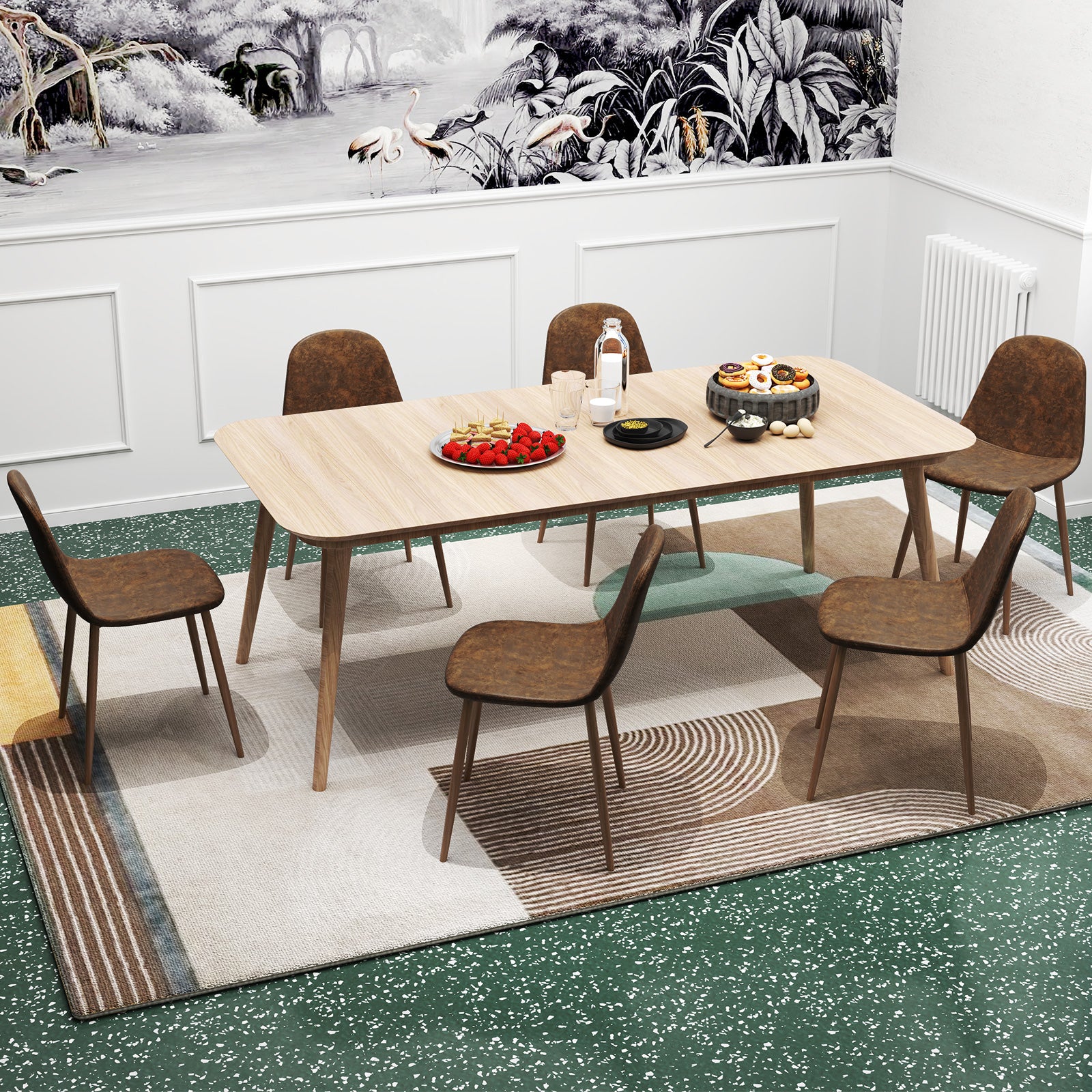 Faux PU Leather Dining Chair Set, 4 Kitchen Chairs, Metal Legs, Brown Dining Chairs at Gallery Canada