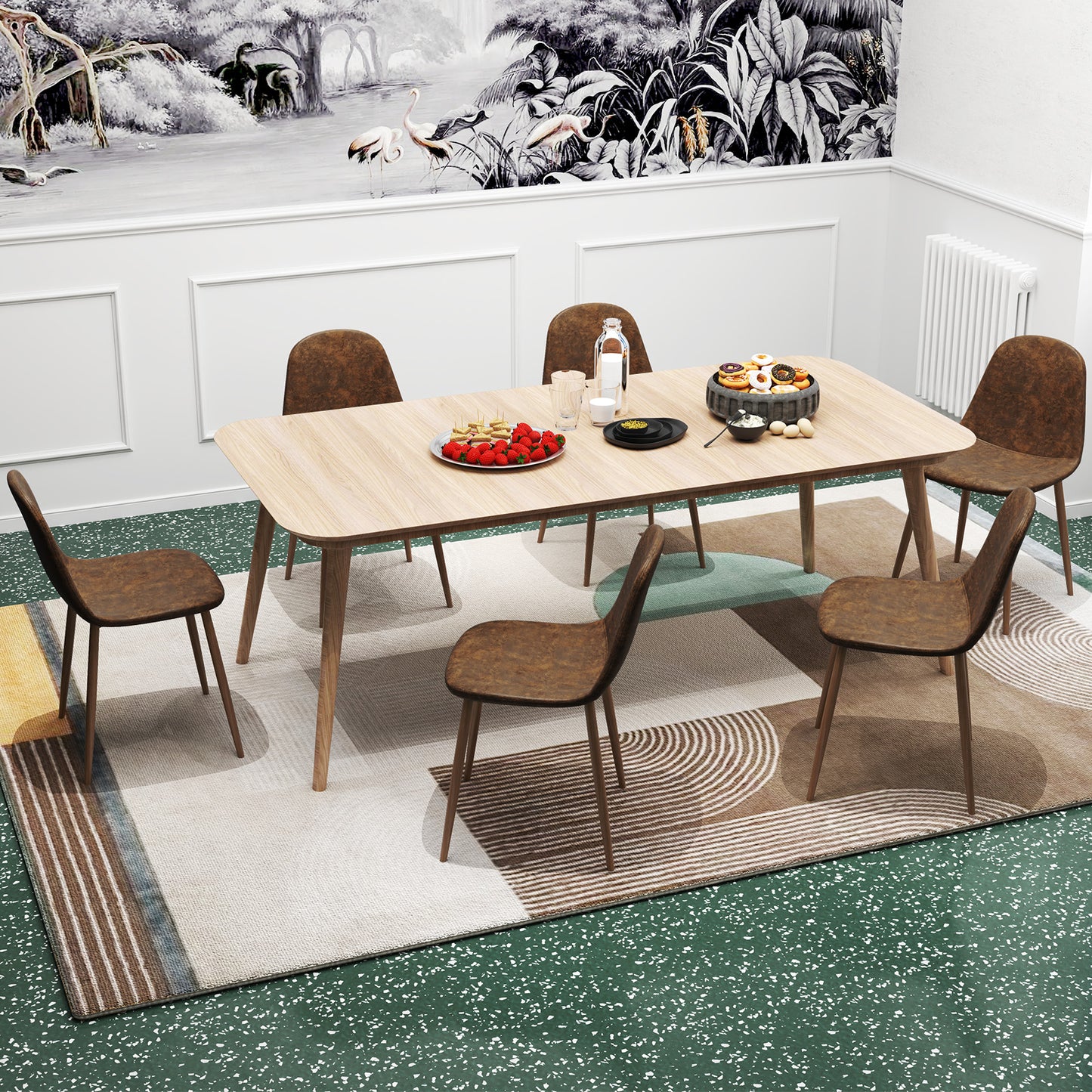 Faux PU Leather Dining Chair Set, 4 Kitchen Chairs, Metal Legs, Brown Dining Chairs at Gallery Canada