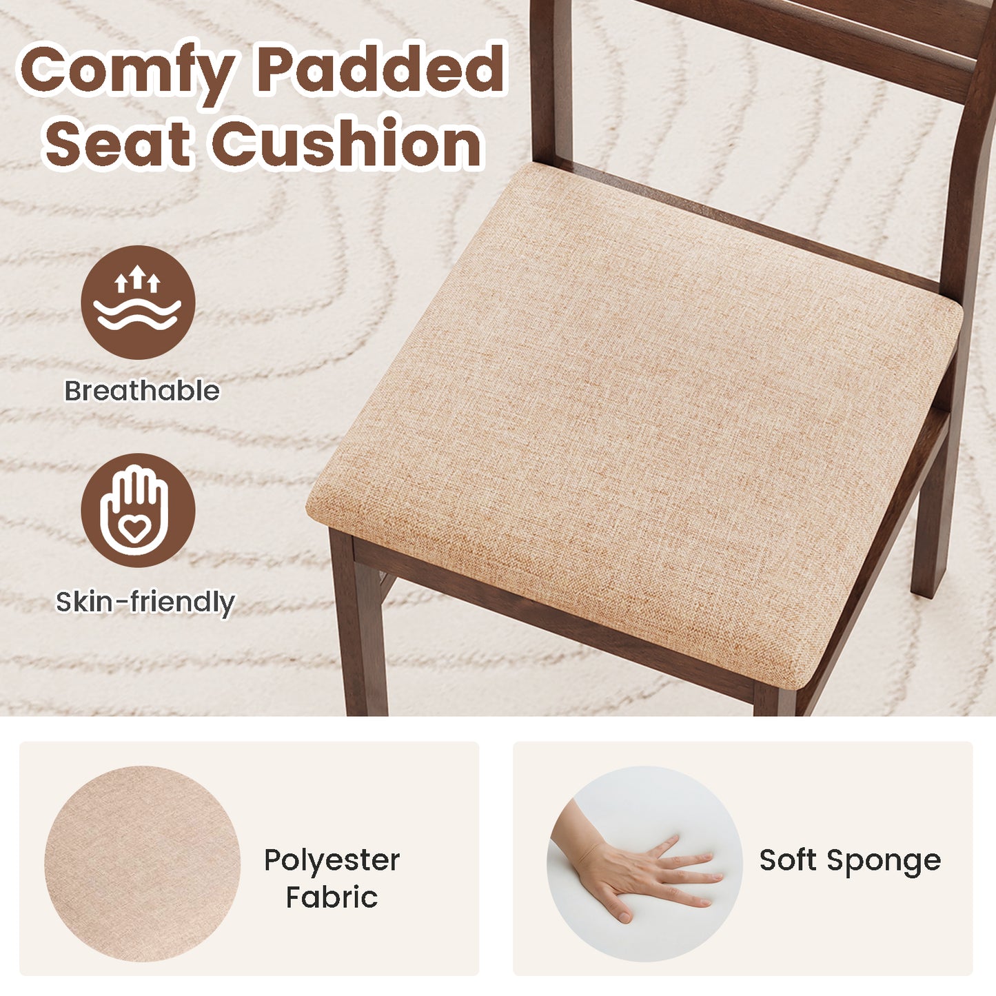 Rubber Wood Frame Dining Chair Set, 4 Padded Seats Dining Chairs at Gallery Canada