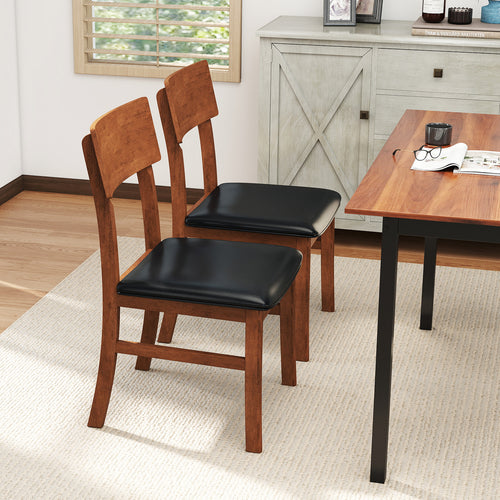 Dining Chairs Set Of 2, Rubber Wood Legs, Faux Leather Seat, Black