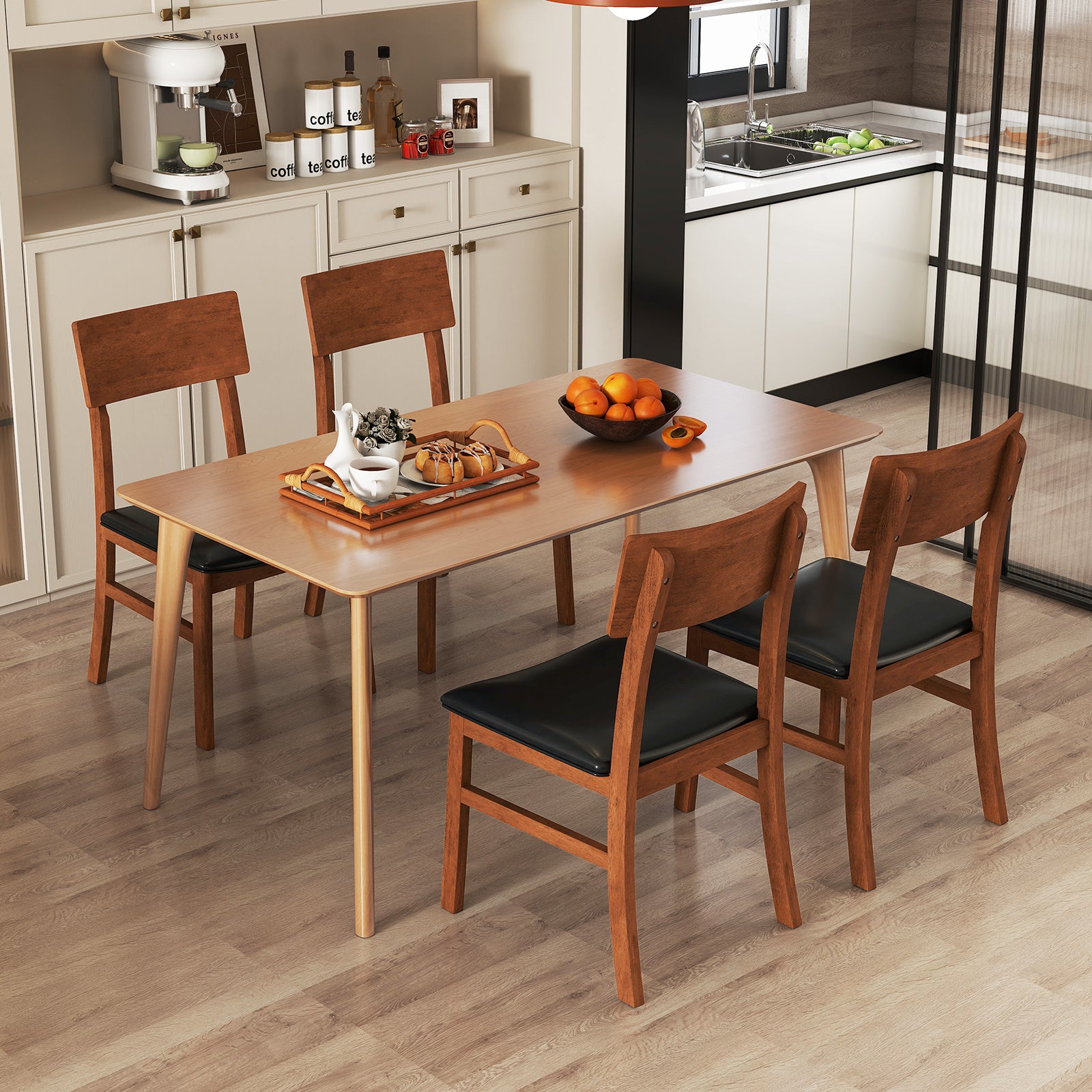 Dining Chairs Set Of 2, Rubber Wood Legs, Faux Leather Seat, Black Dining Chairs at Gallery Canada