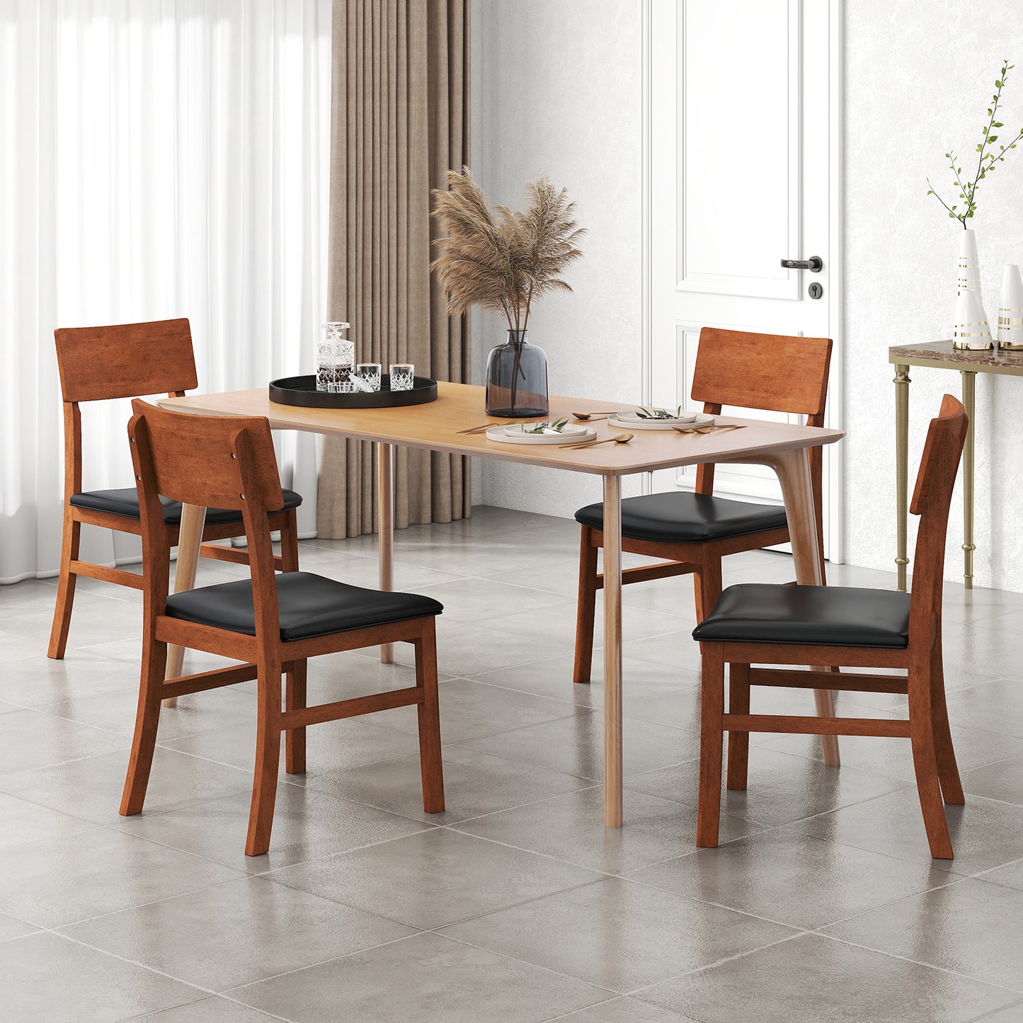 Dining Chairs Set Of 2, Rubber Wood Legs, Faux Leather Seat, Black Dining Chairs at Gallery Canada