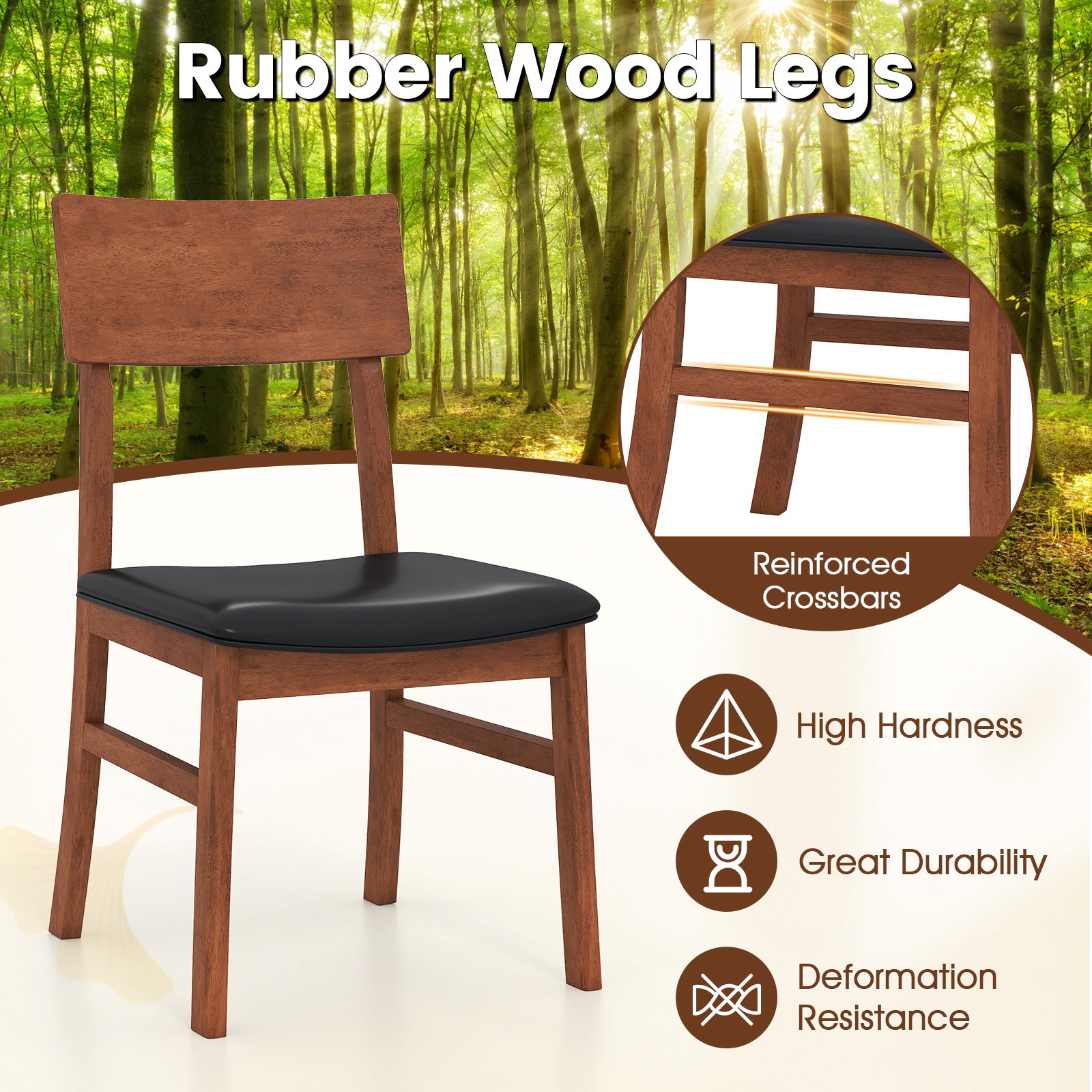 Dining Chairs Set Of 2, Rubber Wood Legs, Faux Leather Seat, Black Dining Chairs at Gallery Canada