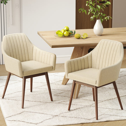 Upholstered Dining Chairs Set of 2, Comfy Padded Backrest and Seat, Beige