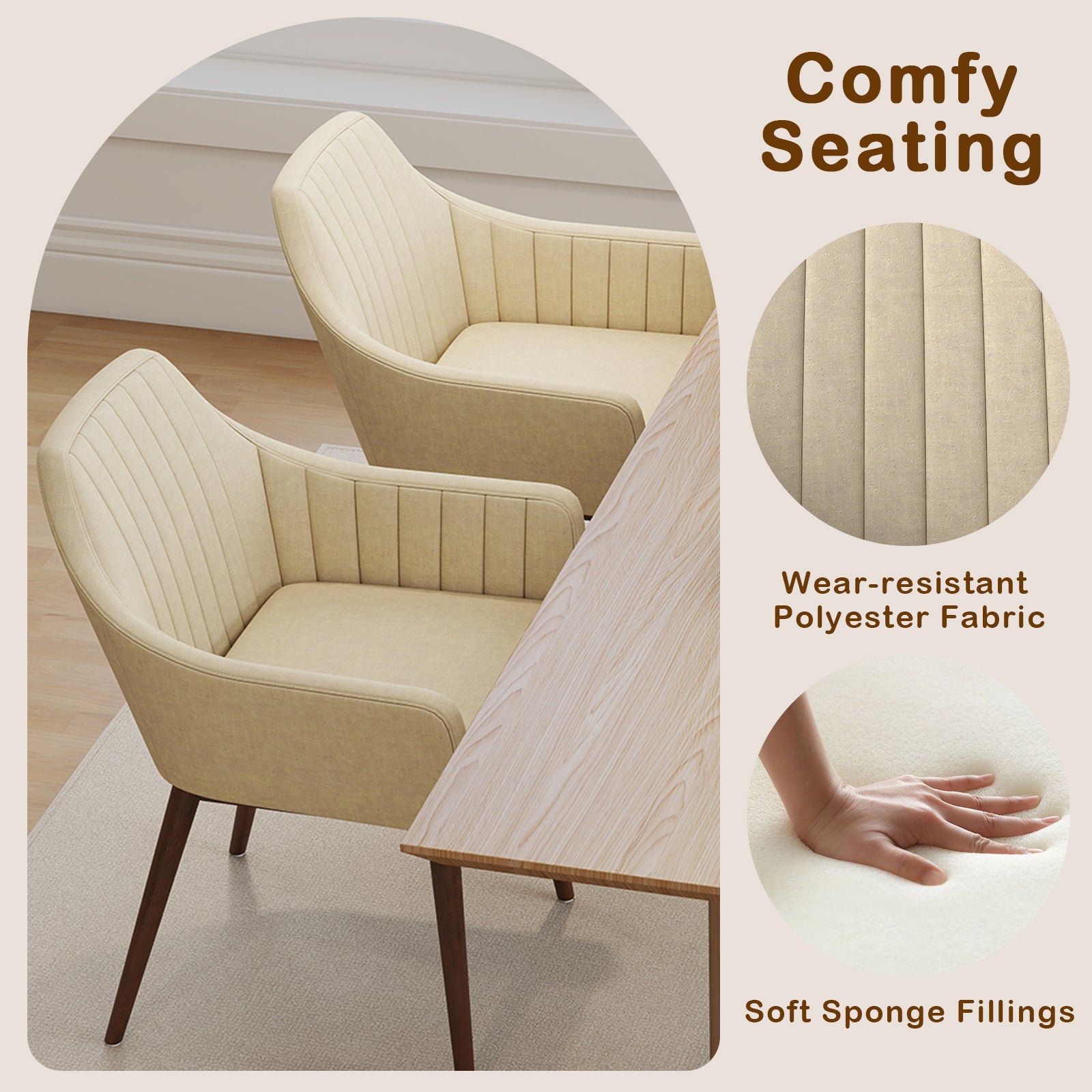 Upholstered Dining Chairs Set of 2, Comfy Padded Backrest and Seat, Beige Dining Chairs at Gallery Canada