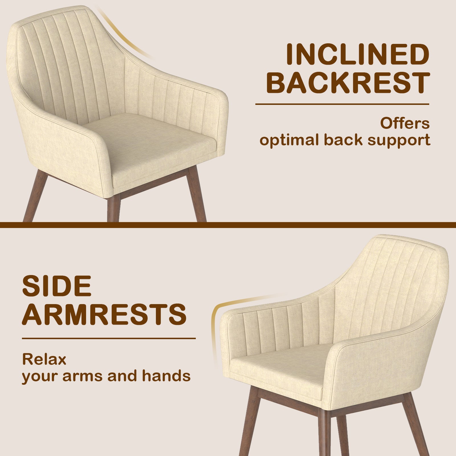 Upholstered Dining Chairs Set of 2, Comfy Padded Backrest and Seat, Beige Dining Chairs at Gallery Canada