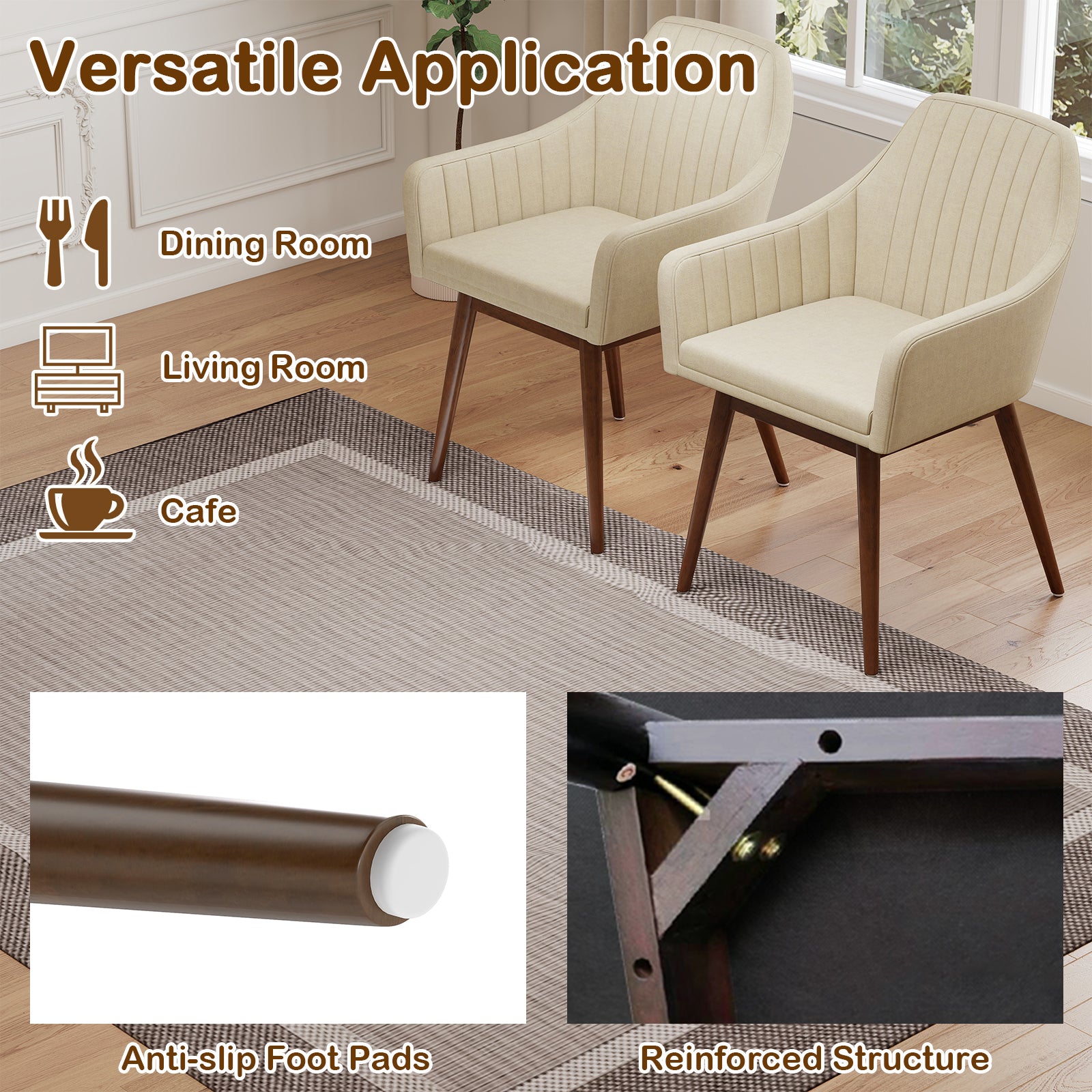 Upholstered Dining Chairs Set of 2, Comfy Padded Backrest and Seat, Beige Dining Chairs at Gallery Canada