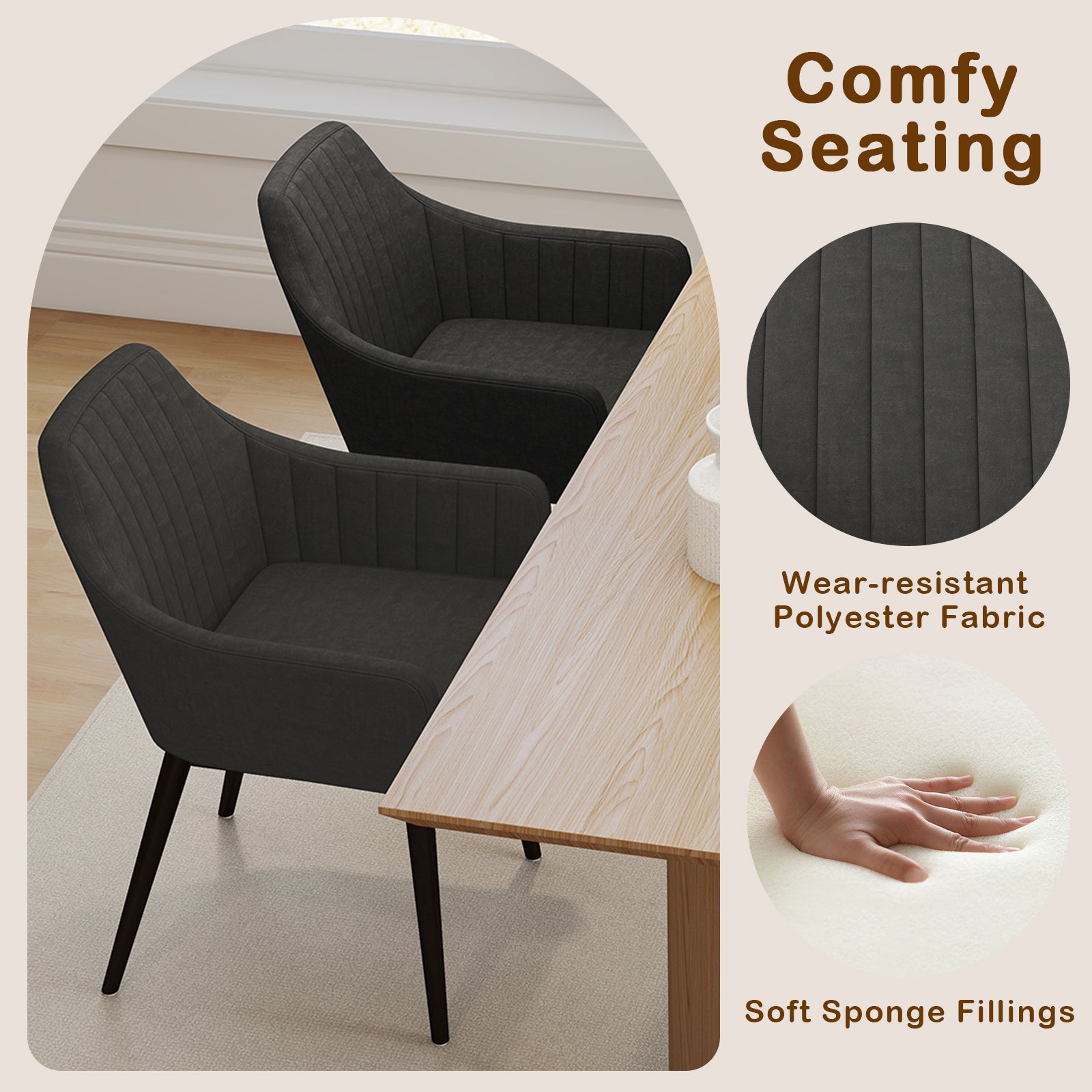 Dining Chairs Set of 2 Upholstered Accent Chairs with Comfy Padded Backrest and Seat, Black Dining Chairs at Gallery Canada