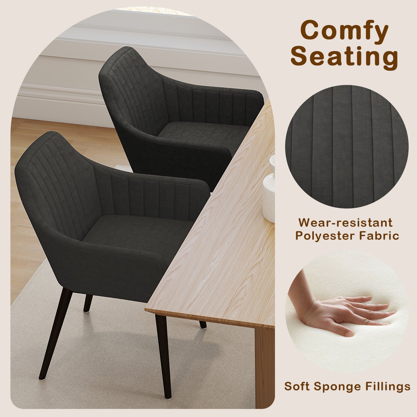 Dining Chairs Set of 2 Upholstered Accent Chairs with Comfy Padded Backrest and Seat, Black Dining Chairs at Gallery Canada