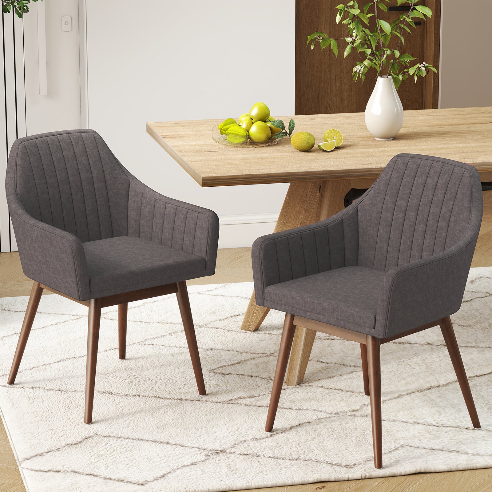 Upholstered Dining Chairs Set of 2, Comfy Padded Backrest and Seat, Gray Dining Chairs at Gallery Canada