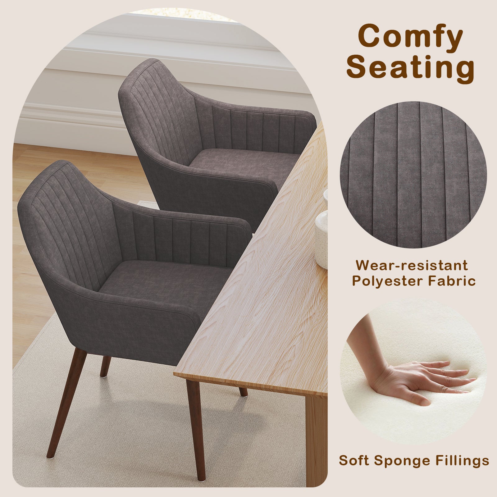 Upholstered Dining Chairs Set of 2, Comfy Padded Backrest and Seat, Gray Dining Chairs at Gallery Canada